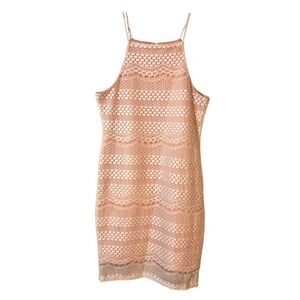 Gianni Bini Womens Knit Lace‎ Overlay Lined Sleevless Blush Peach Dress Medium